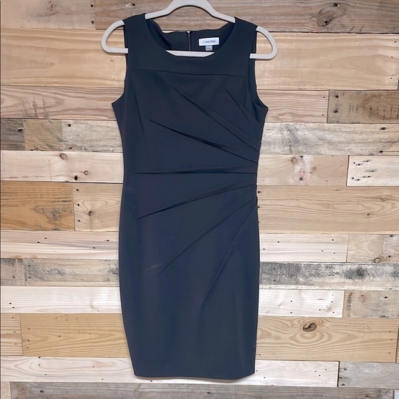 Calvin Klein size 8 Gray Ruched Wrap Sleeveless Strechy Soft Sheath Midi Dress - Picture 1 of 7
